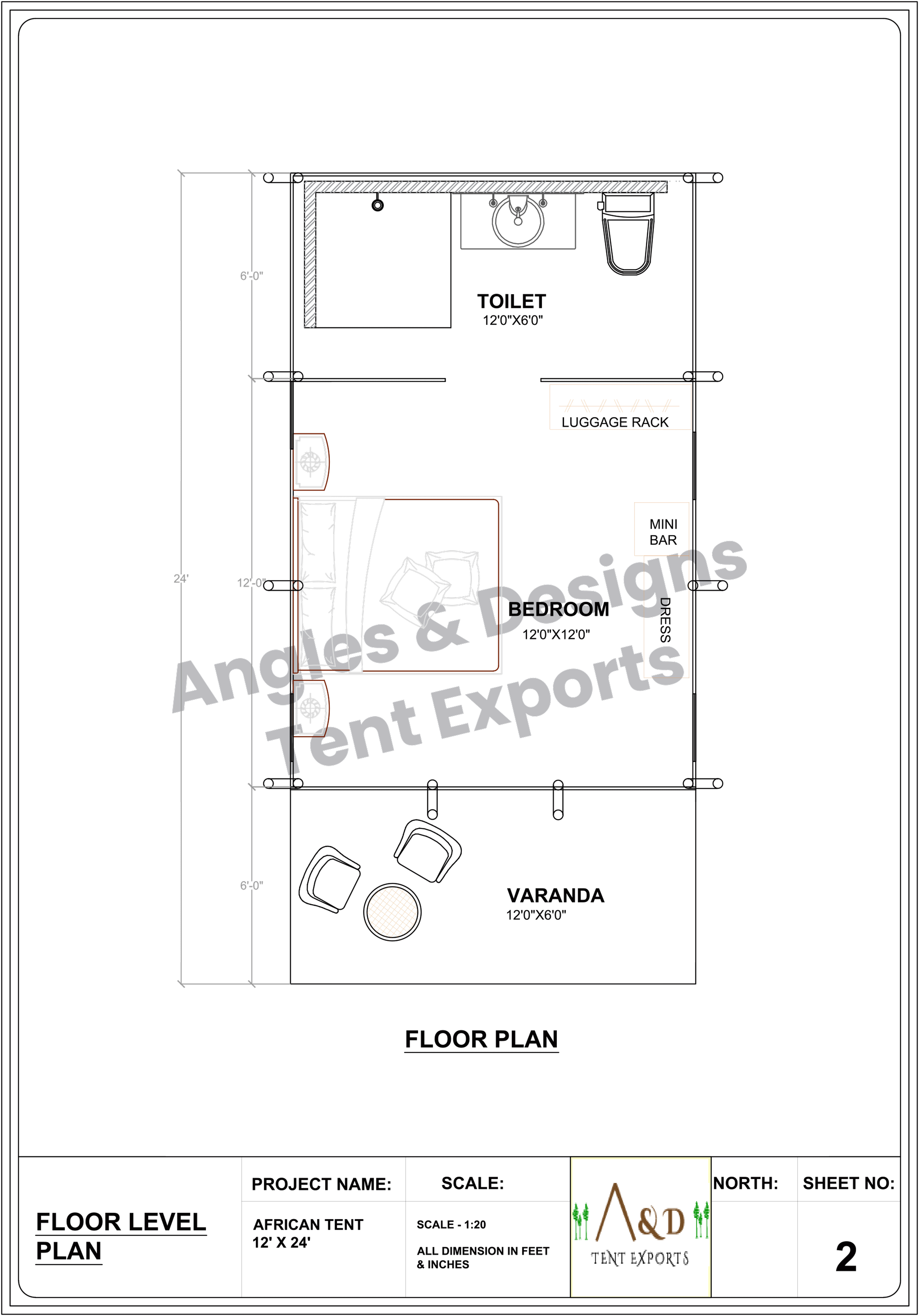 12x24 Tent Floor Level Plan